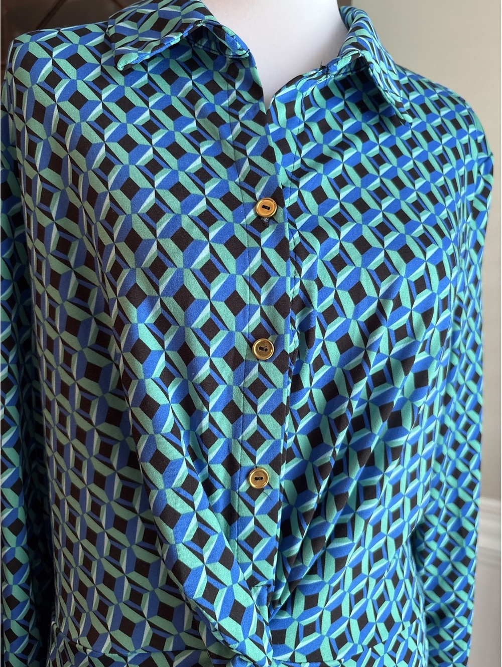 Love Blossom Geometric Print Shirt Dress XL
